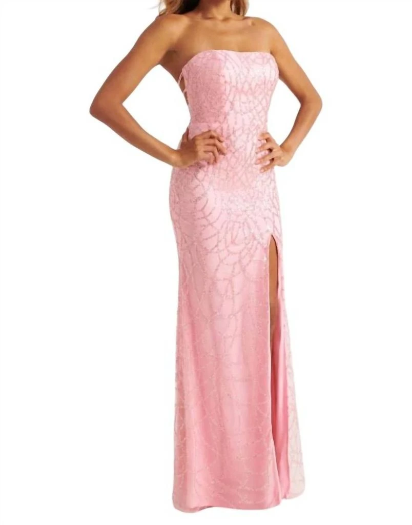 Faviana Lace Up Back Strapless Dress In Light Pink 3