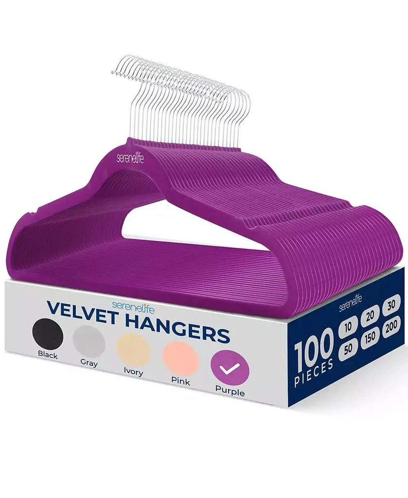 SereneLife 100 Pack Velvet Hangers - Non-Slip Felt with 360° Swivel Hook, Space-Saving, Ultra-Thin, Lightweight for Shirts