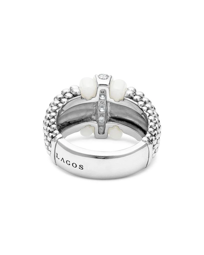 LAGOS Ceramic 
Sterling Silver White Caviar Diamond Ring 4