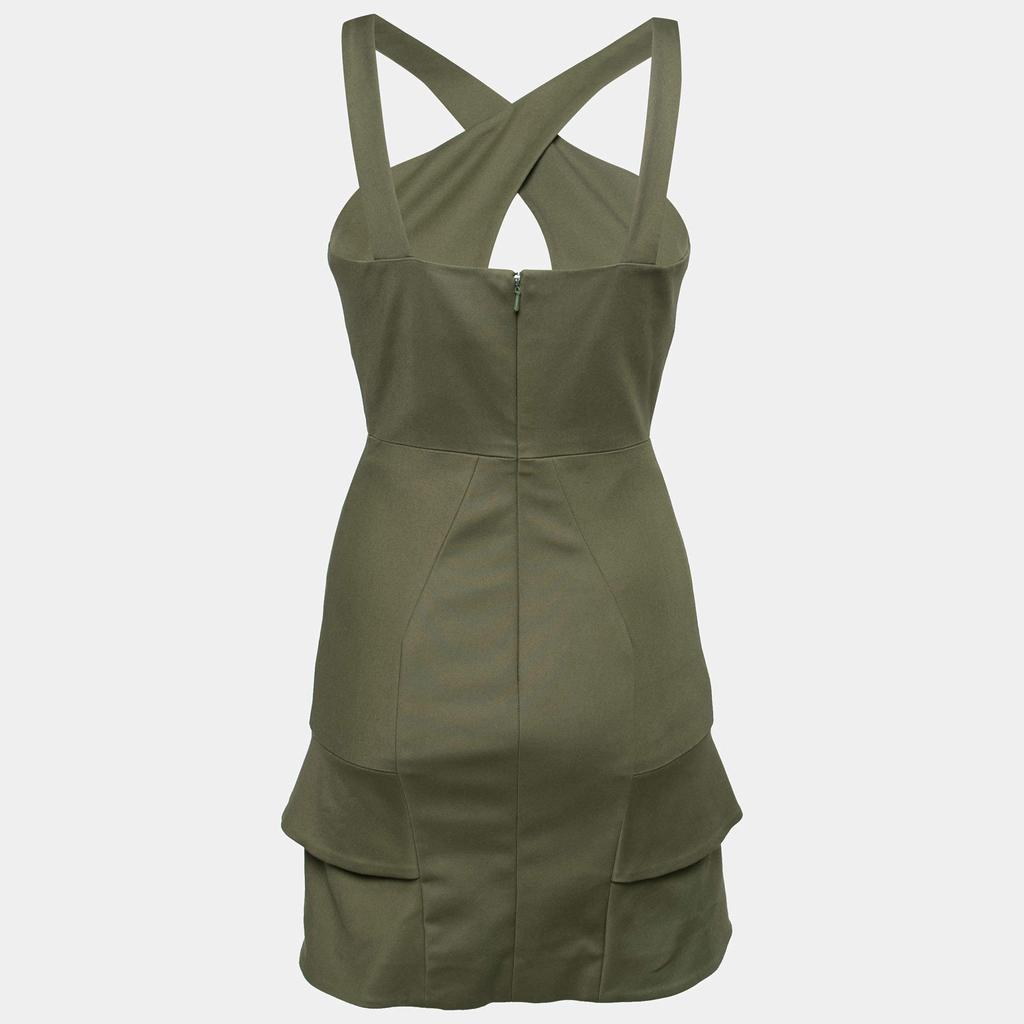 Cushnie et Ochs Cushnie Et Ochs Safari Green Stretch Cotton Keyhole Detail Mini Dress XS