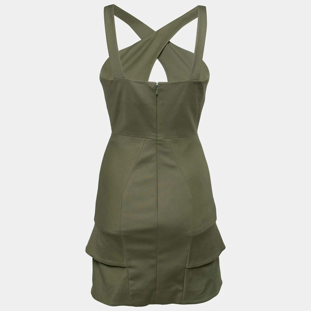 CUSHNIE Cushnie Et Ochs Safari Green Stretch Cotton Keyhole Detail Mini Dress XS 2