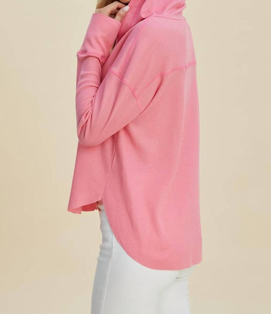 Double Take Chic High-Low Hoodie With Dropped Shoulders In Pink