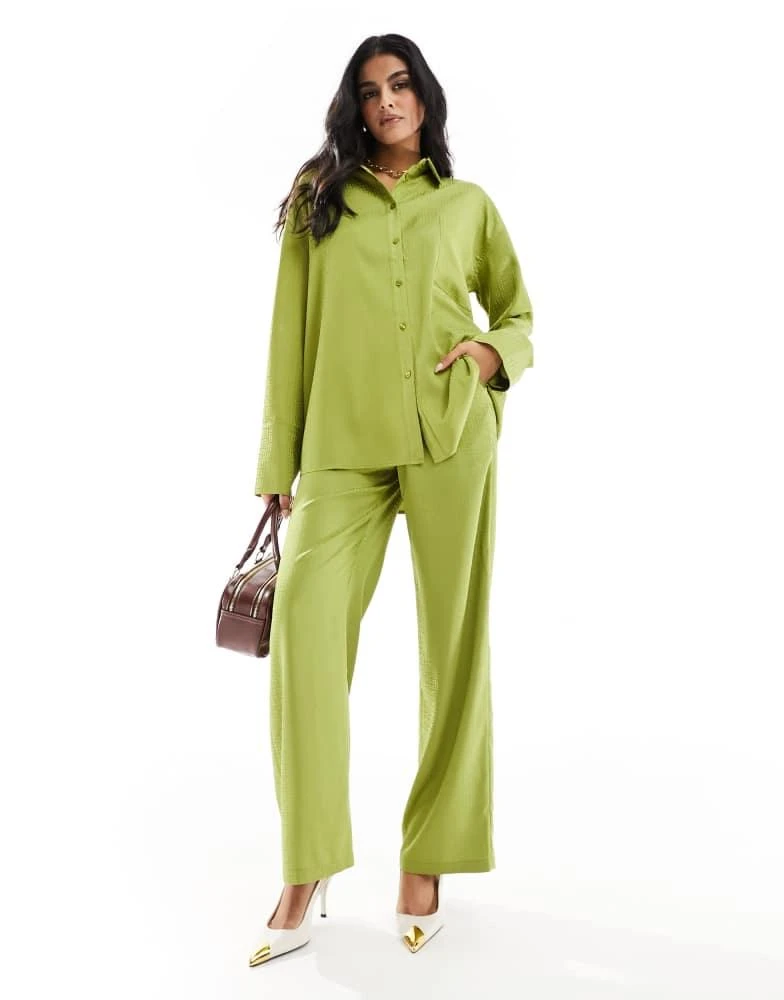 4th & Reckless 4th & Reckless satin wide leg trousers co-ord in lime 1
