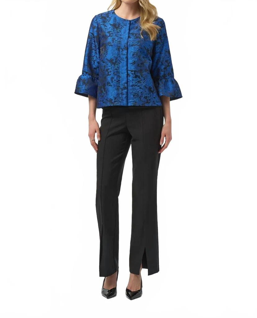 JOSEPH RIBKOFF Floral Blazer With Flare Sleeves In Black/blue