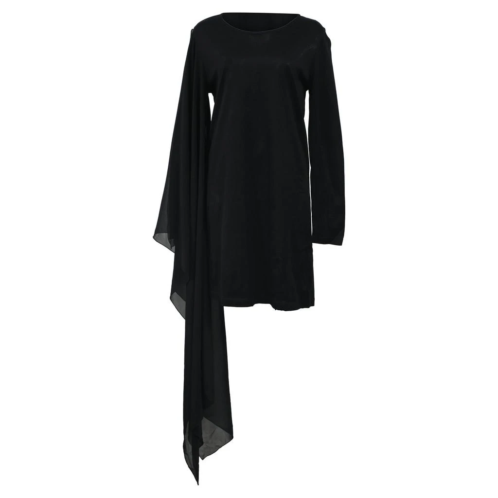 MAISON MARGIELA MM6  Asymmetrical Drape Long Sleeve Mini Dress in Black Cotton 1