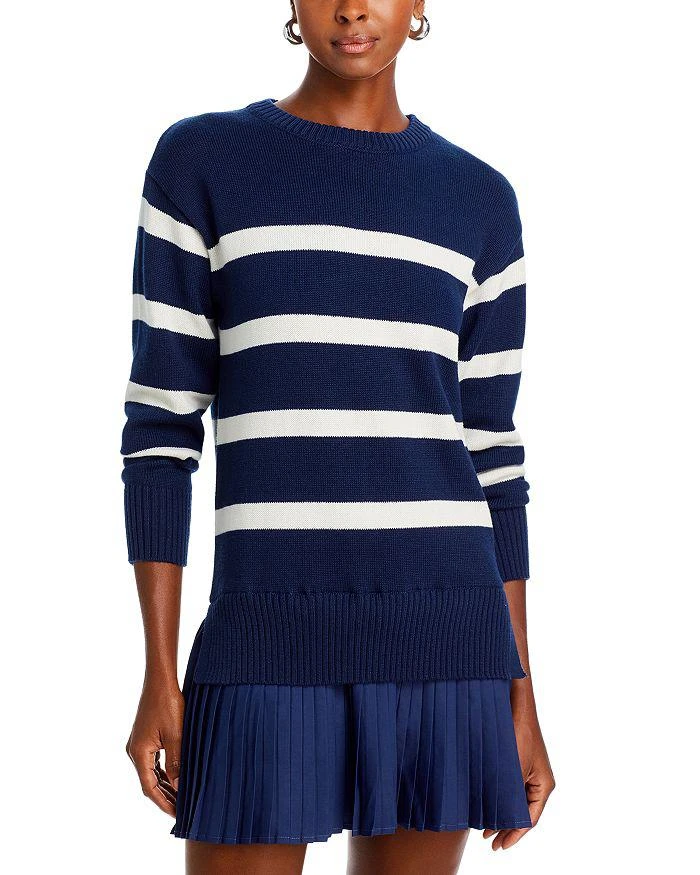 AQUA Striped Long Sleeve Mixed Media Dress - Exclusive - Dresses & Skirts -  Free Shipping - BeyondStyle