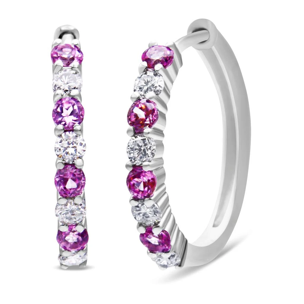 Haus of Brilliance 10K White Gold 2.5MM Sapphire Gemstone and 1/2 Cttw Diamond Hoop Earrings