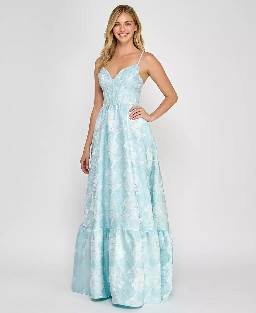 Crystal Doll Juniors' Sleeveless Brocade Corset Gown 3