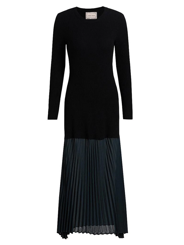 Lingua Franca Jerry Mixed-Media Long-Sleeve Midi-Dress 1