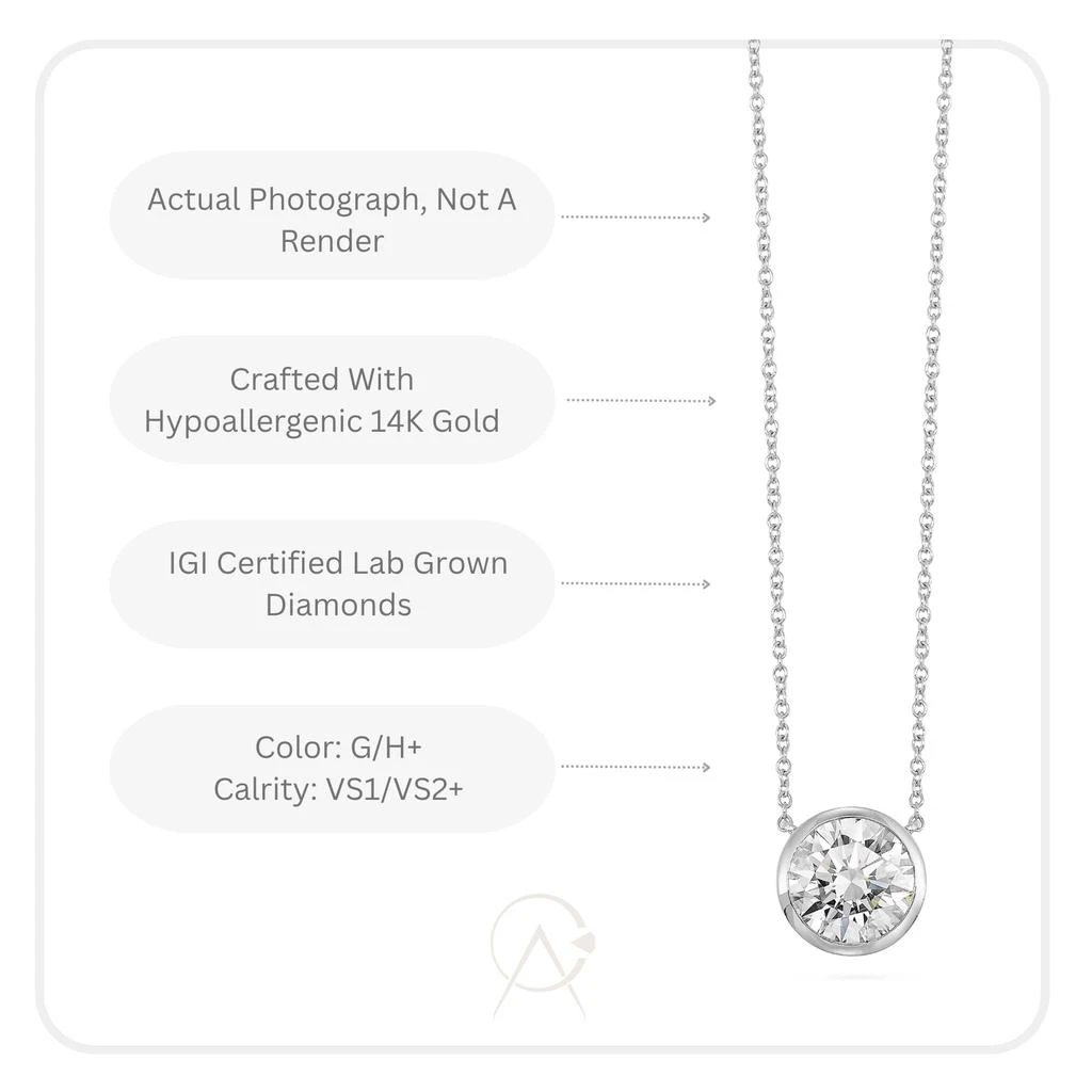 Brilliant Carbon IGI Certified Lab-Grown Diamond Solitaire Pendant Necklace in 14K Gold 0.5 Carats / White / Spring Ring Clasp 2