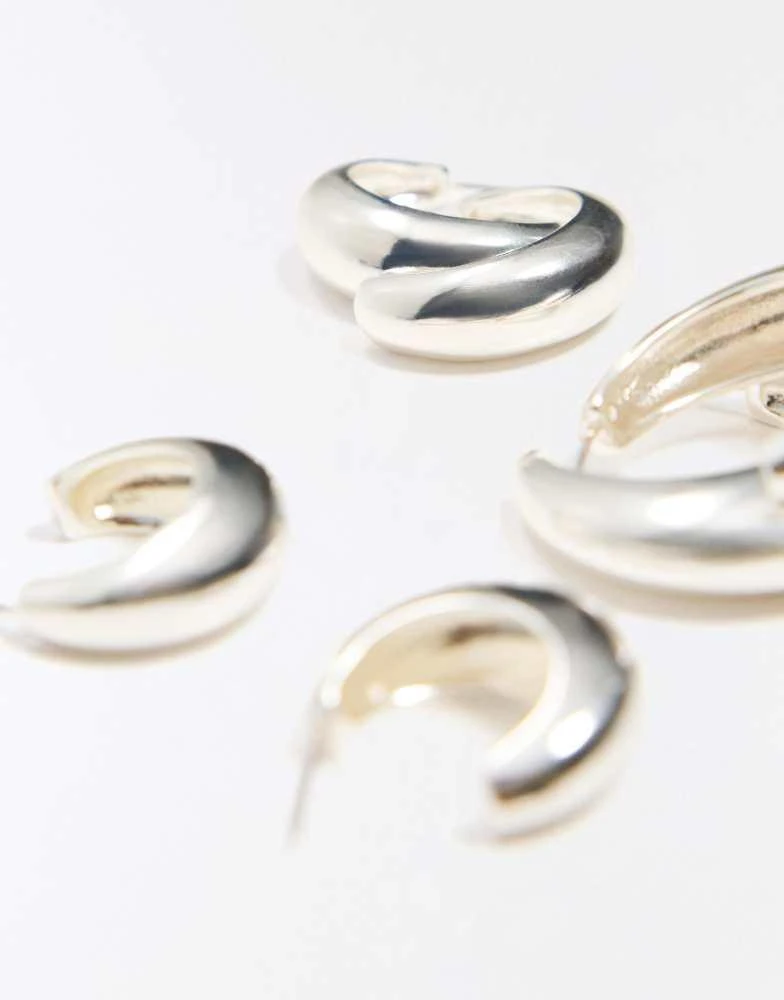 Bershka Bershka Pack of 3 pairs of hoop earrings in silver 2