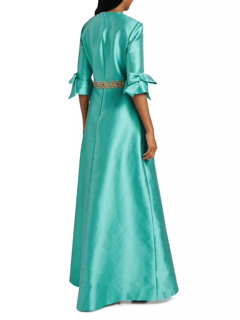 REEM ACRA Satin Embellished Bow-Cuff Gown 5