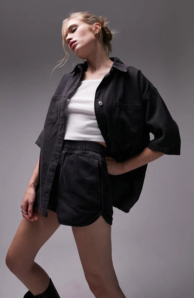 Topshop Cotton Denim Track Shorts 4