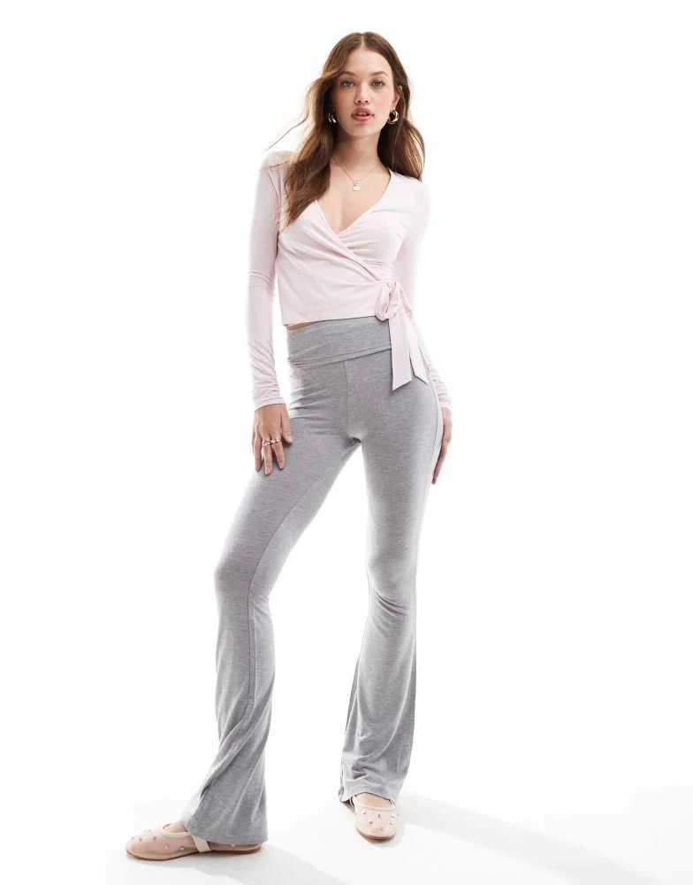 Miss Selfridge Miss Selfridge low rise deep fold over waistband flare legging in grey marl 1