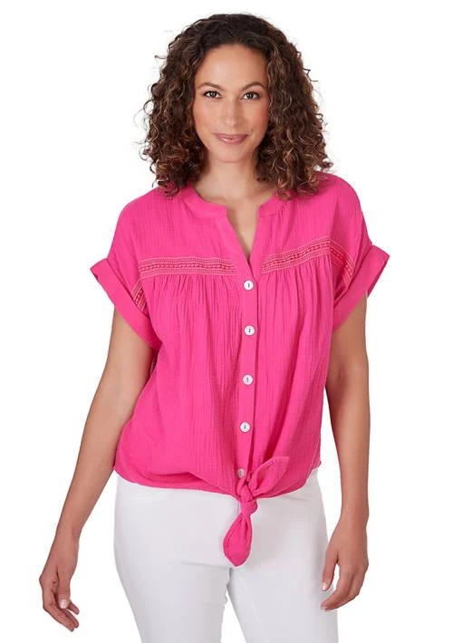 Ruby Rd Rd Womens Cotton Gauze Top With Tie 1