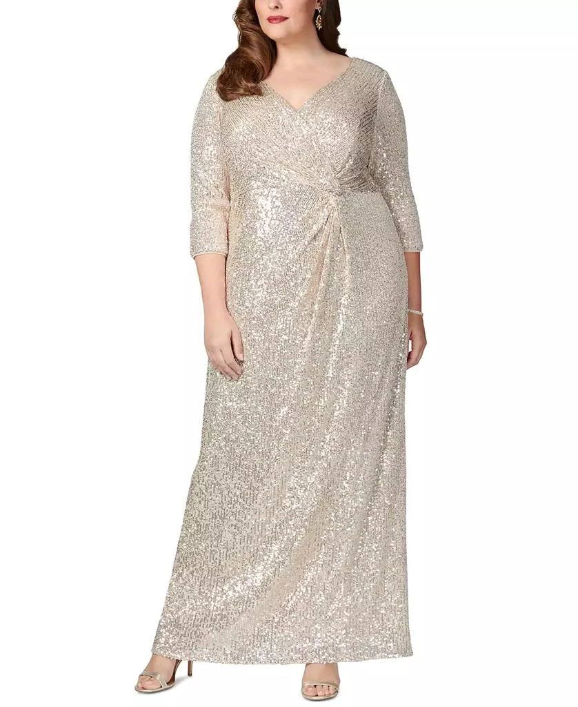 Shop Plus Size V-Neck 3/4-Sleeve Sequin Gown on Sale at
