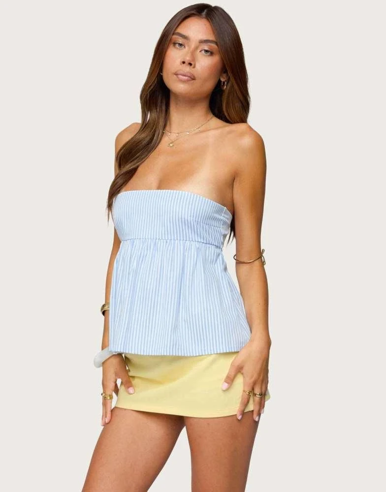 Edikted Edikted Maddie strapless striped babydoll top in light blue 4