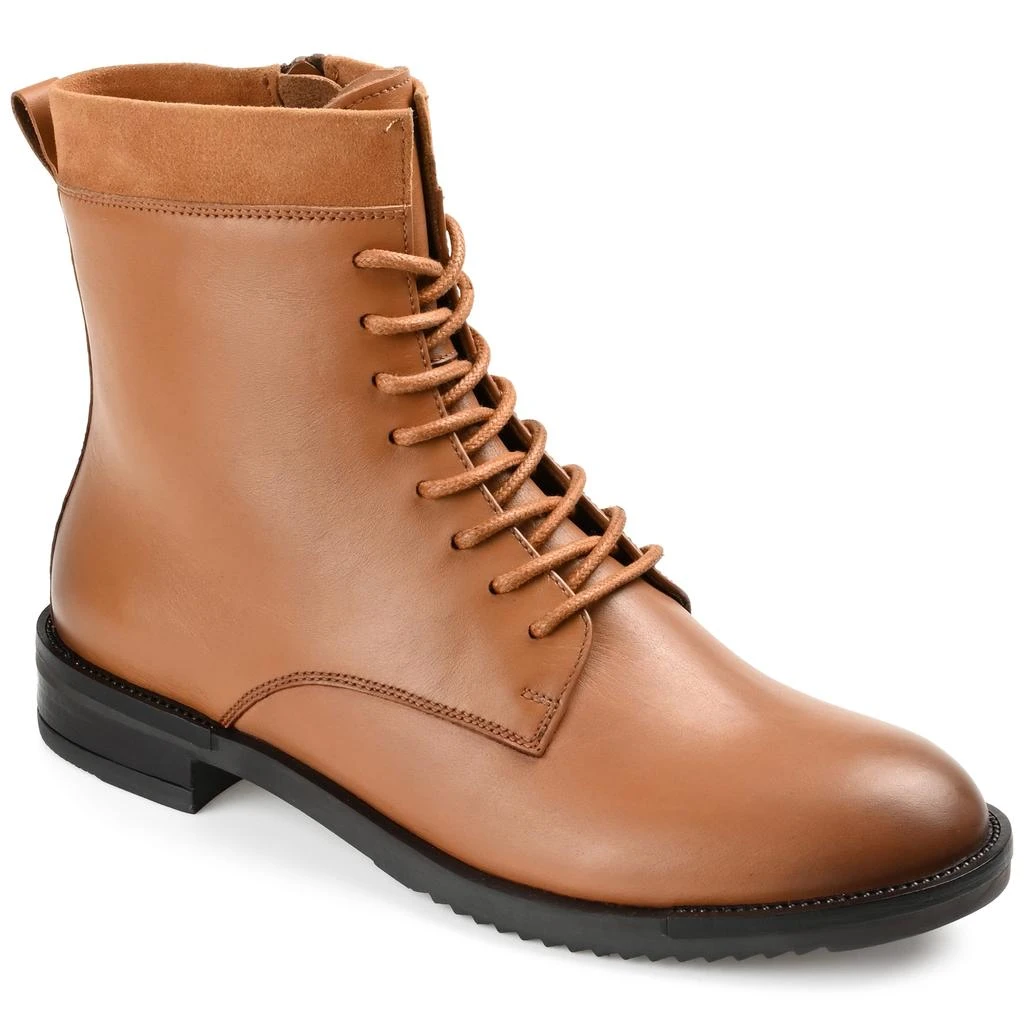 JOURNEE Womens Genuine Leather Natara Round Toe Stacked Combat Booties 1