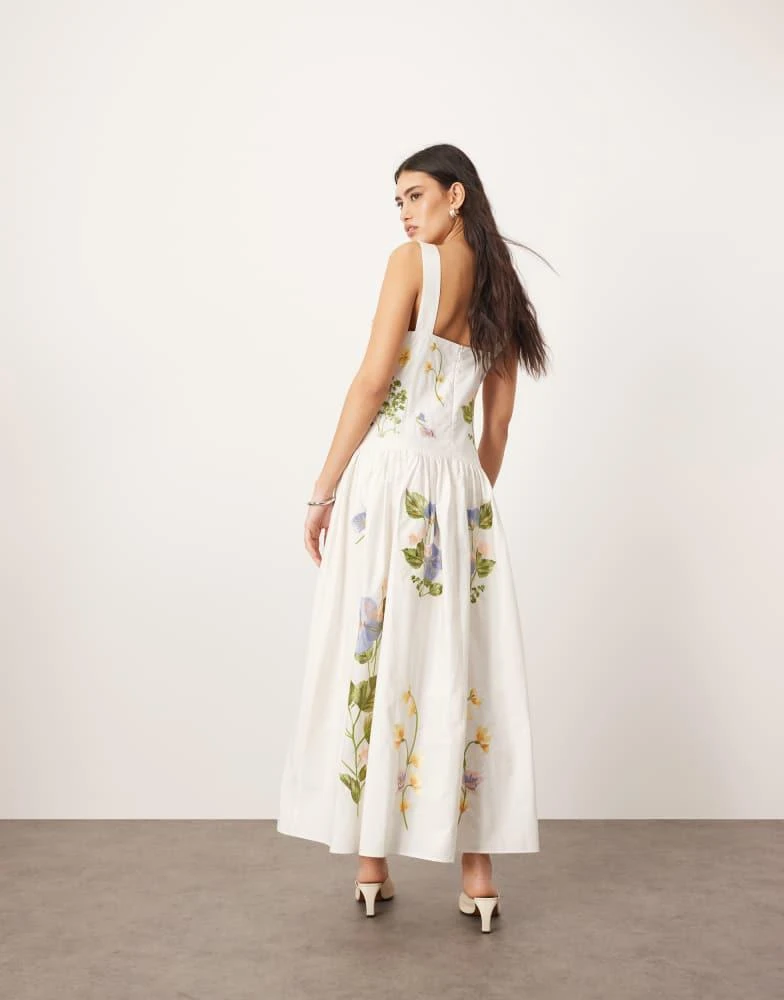 ARRANGE  Floral Embroidered Corset Maxi Dress  Women  Cotton - 12 UK - White