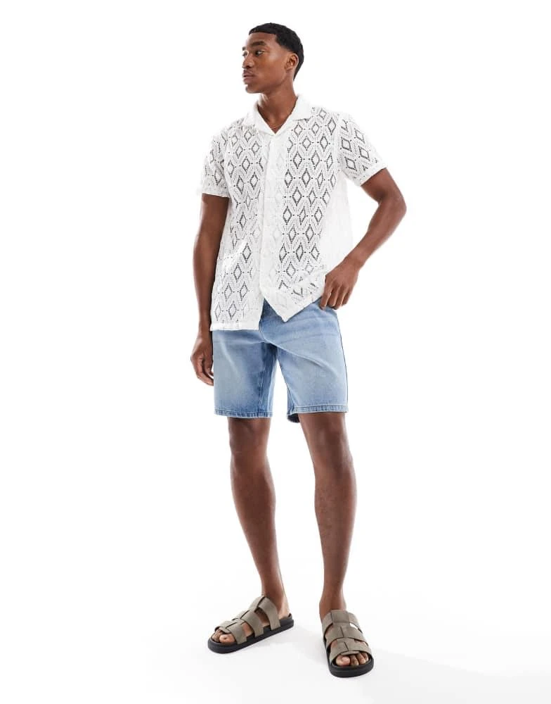 Brave Soul Brave Soul Geometric crochet short sleeve shirt in white 2