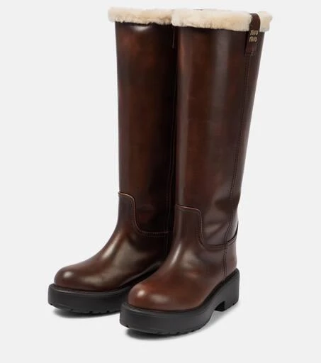 Miu Miu Shearling-lined leather knee-high boots 5