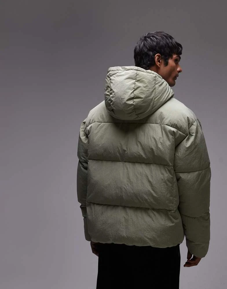 Topman Topman textured hooded puffer jacket in sage 4