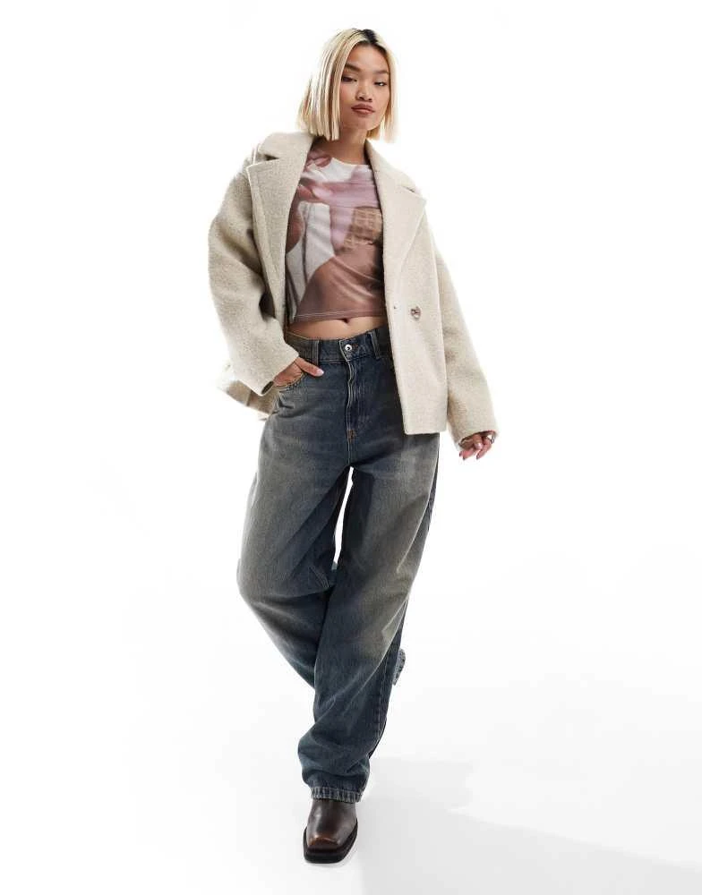 Native Youth Native Youth boucle double breasted cropped coat in cream 2