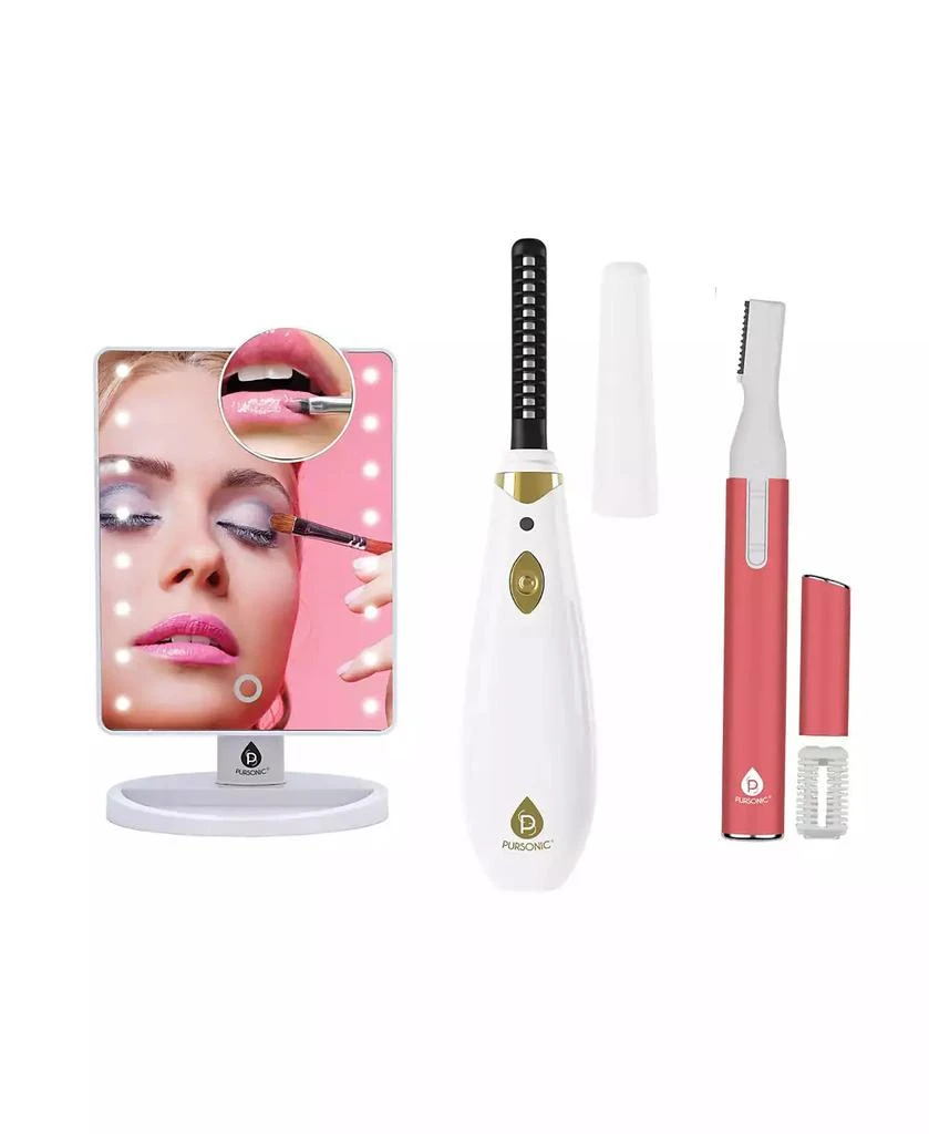 PURSONIC Heated Eyelash Curler, Facial Trimmer 
Eyebrow Grooming Kit with LED Vanity Mirror