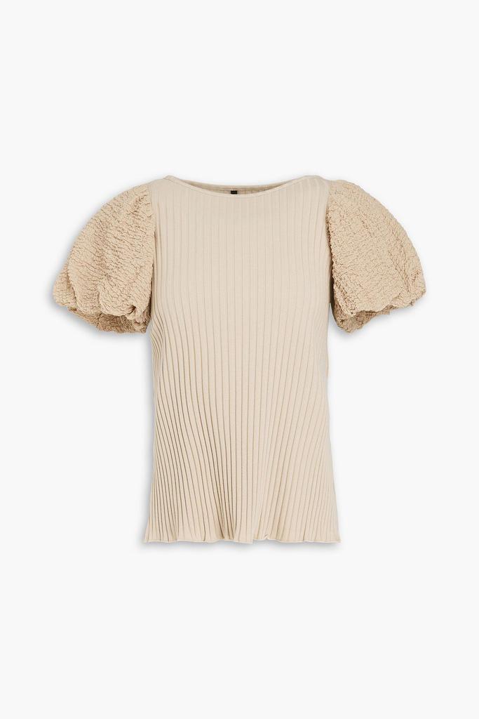 MOTHER OF PEARL Ribbed stretch-cotton and cloqué top