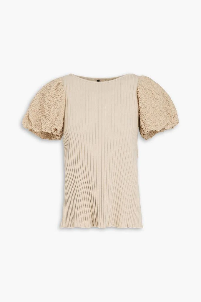 MOTHER OF PEARL Ribbed stretch-cotton and cloqué top 1