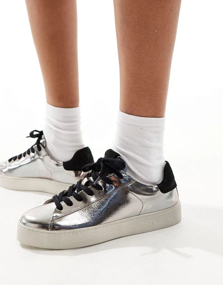ALL SAINTS AllSaints Shana metallic leather trainers in silver 1