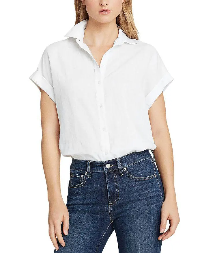 Ralph Lauren Linen Dolman Sleeve Button Down Shirt, Regular & Petite