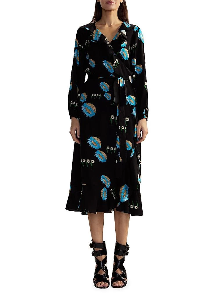 Cynthia Rowley Belted Floral Ruffle-Trim Wrap Midi-Dress 1