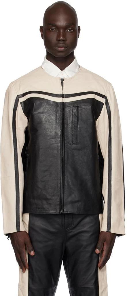 Deadwood Black & Off-White Racer Leather Jacket 1