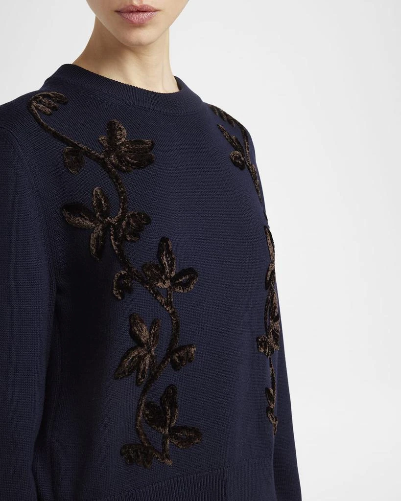 Jil Sander Velvet Floral Embroidered Merino Crewneck Sweater 5