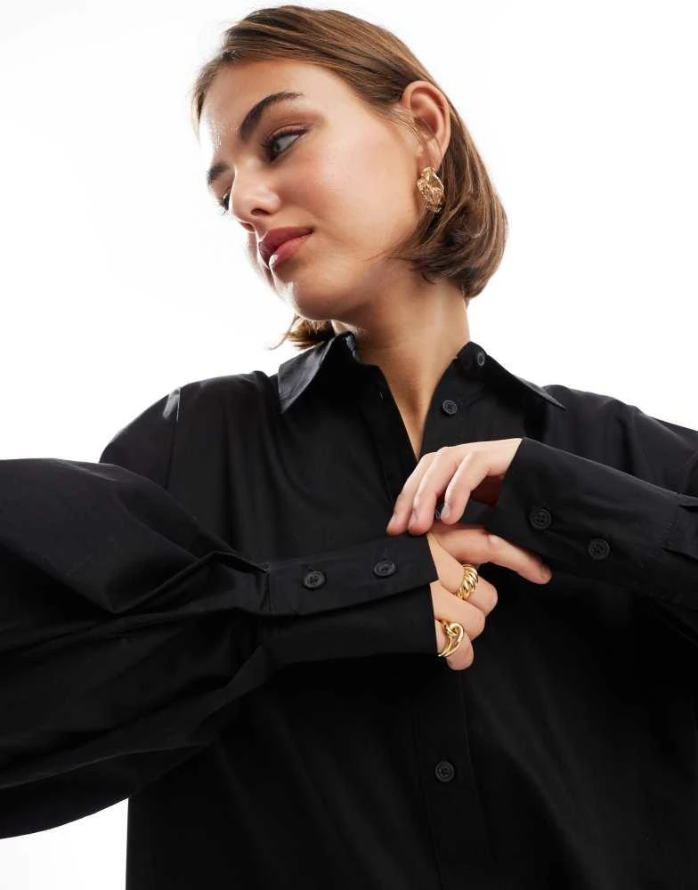 ASOS ASOS DESIGN boyfriend shirt mini dress with blouson sleeve in black 2
