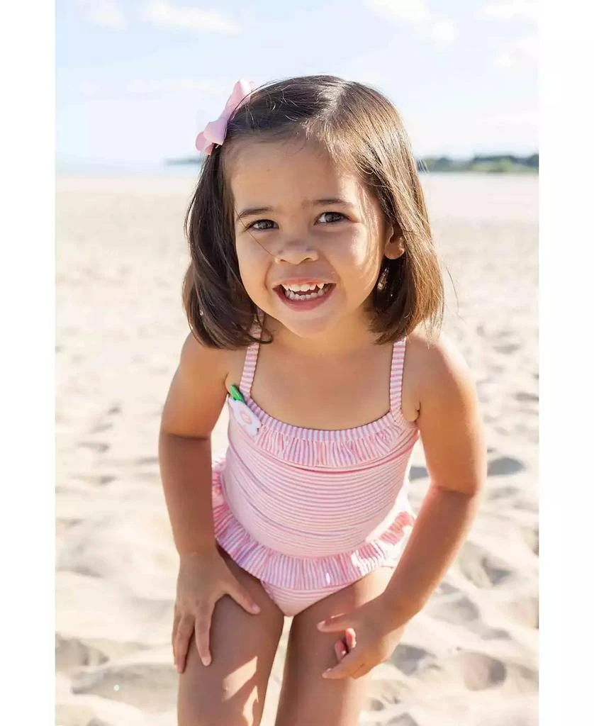 Florence Eiseman Little Girls Stripe Seersucker Swimsuit with Flower 3
