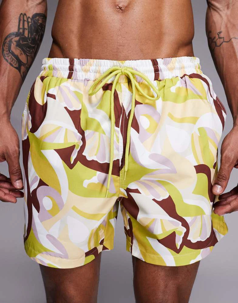 South Beach South Beach retro geo print swimshort in brown 5