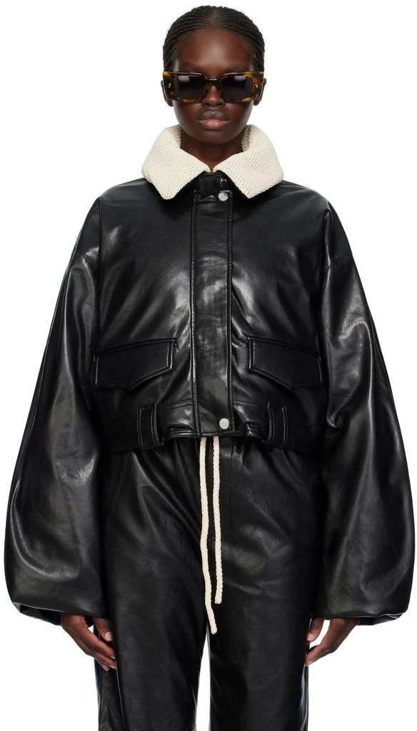 Nanushka Black Hollie Vegan Leather Down Bomber Jacket 1