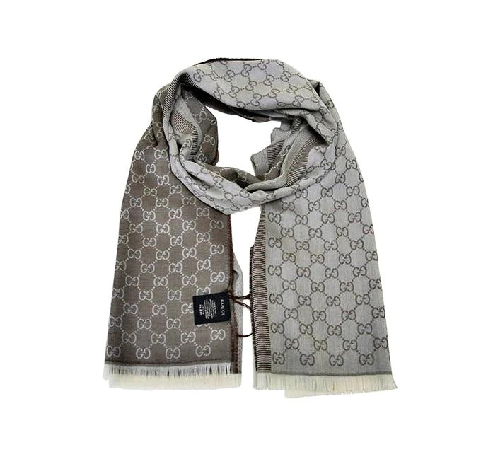 Gucci Gucci - Light Beige GG Monogram Webbing Reversible Wool and Silk Blend Scarf
