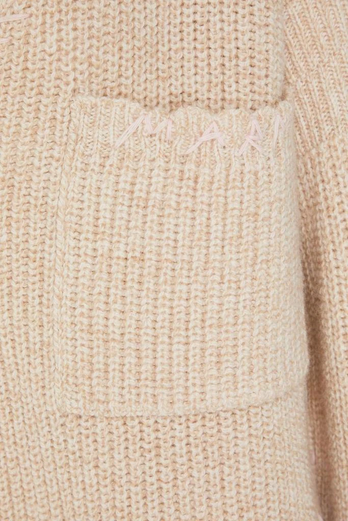 Marni Embroidered distressed ribbed wool cardigan 4