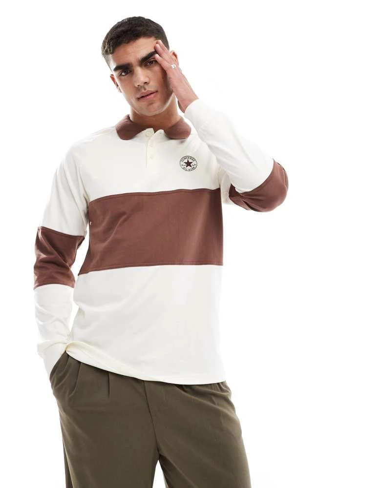 Converse Converse Retro Chuck Marquis long sleeve Polo in brown and white 1
