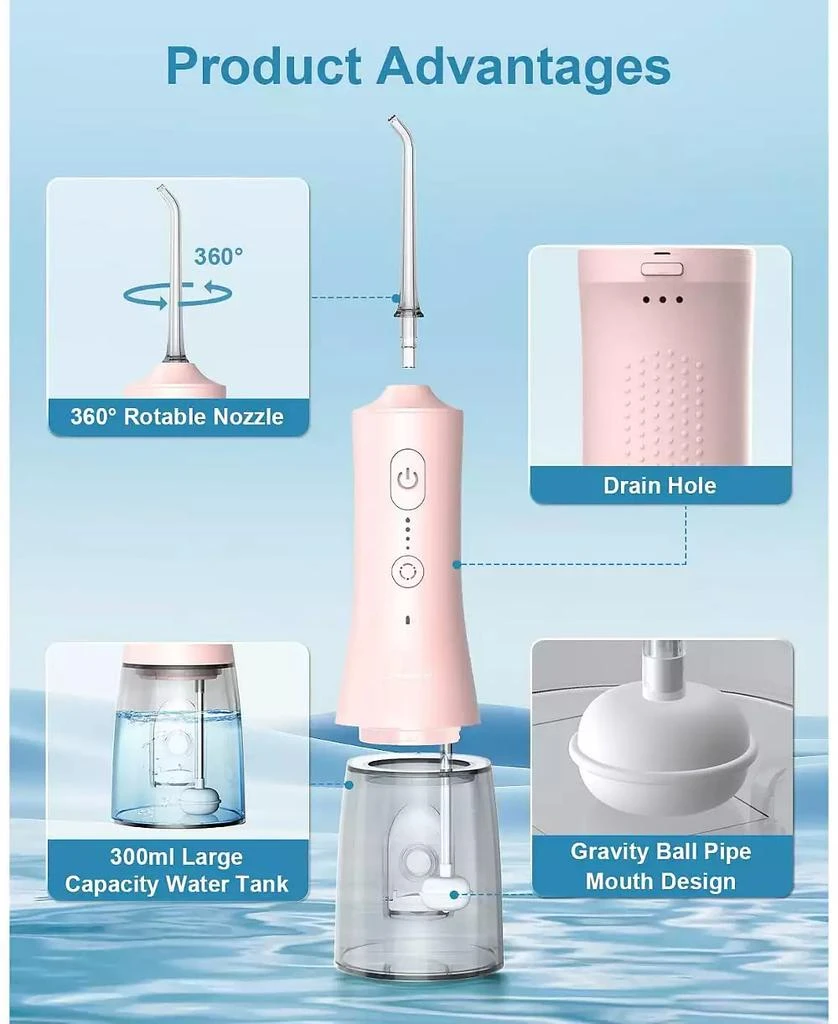 HEATDAZ 300ml Cordless Water Flosser with 4 Jet Tips, Portable Water Dental Flossers, Rechargeable Oral Irrigator with 4 Modes for Home Travel 3