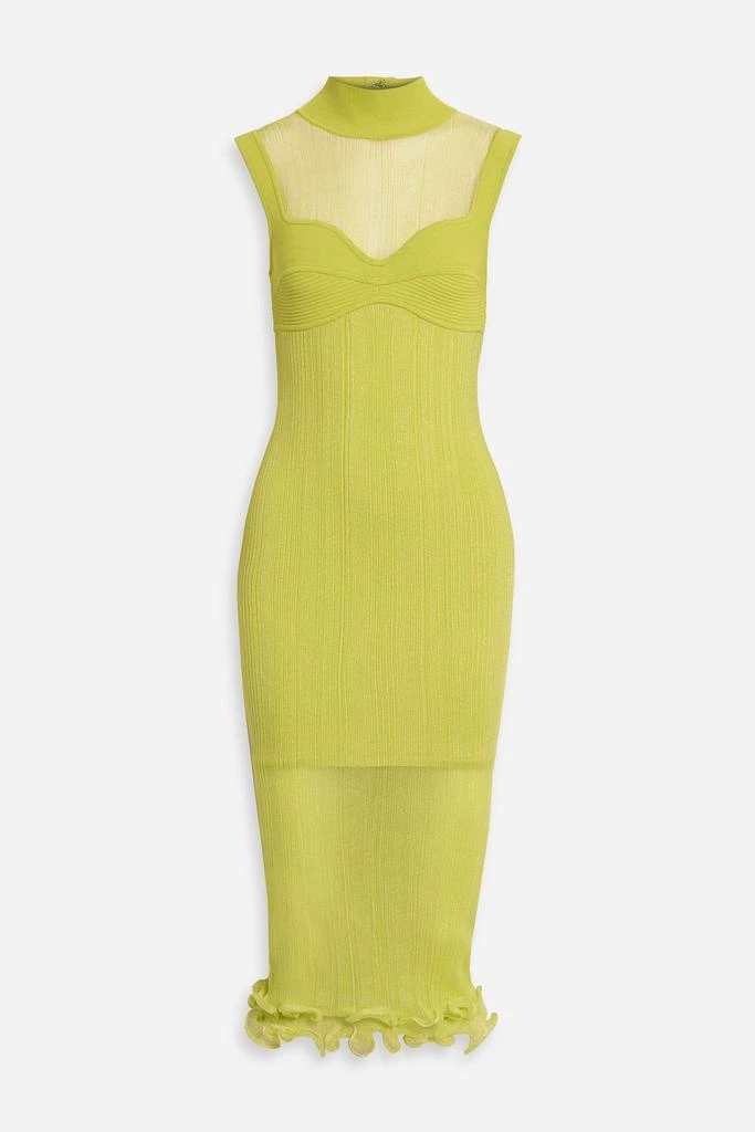 Herve Leger Layered ribbed tulle and stretch-knit midi dress 1