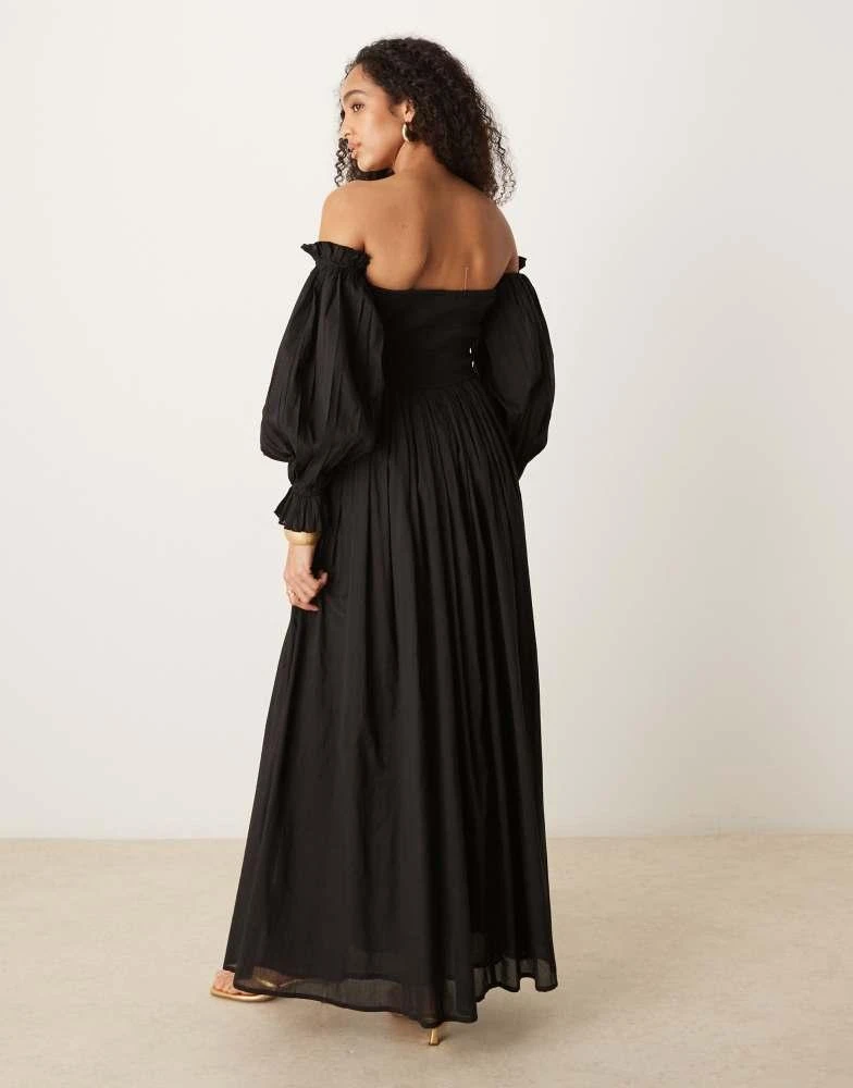 chinese dress ladies Satin Flow Balloon Sleeve Maxi Dress (Black)  Blu Jean Blues