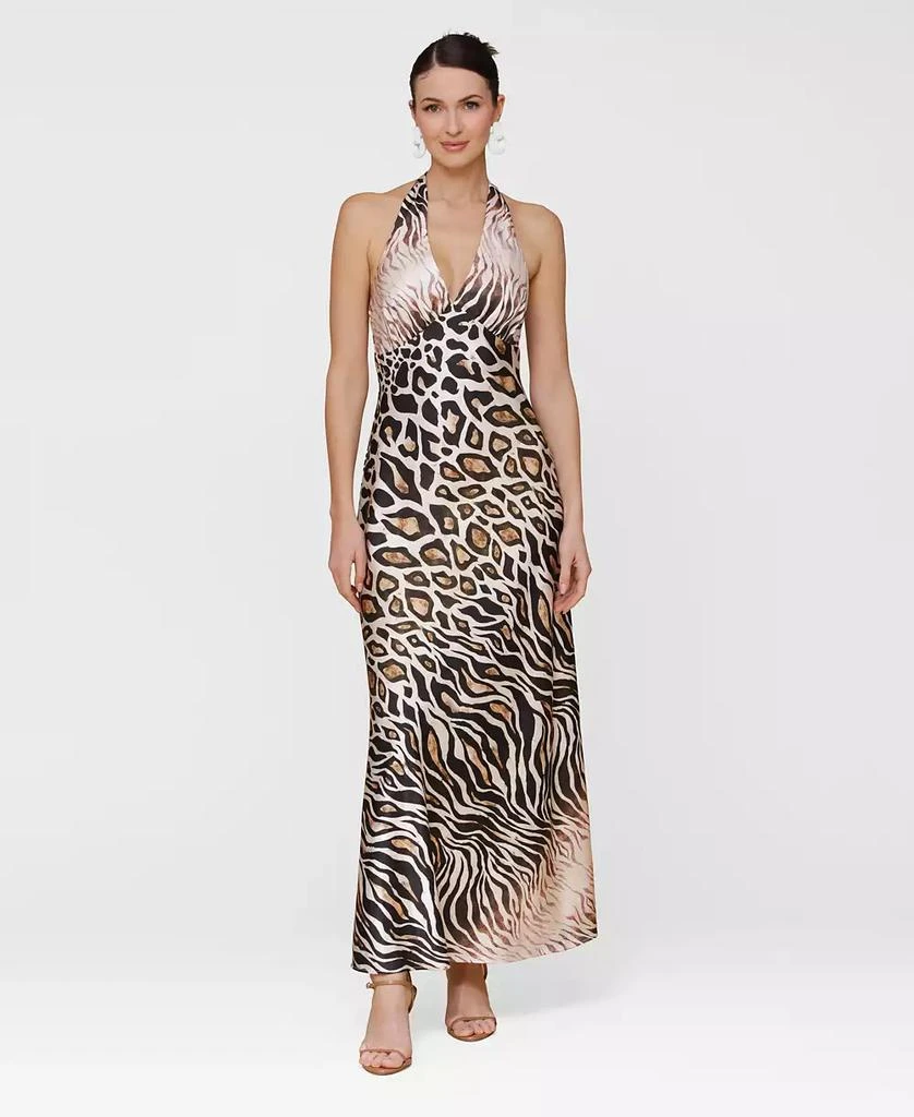 Avec Les Filles Women's Printed Halter Scarf-Tie Maxi Dress 2