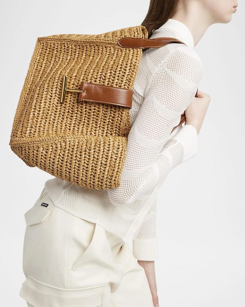 Tom Ford Tara Medium Tote Bag in Raffia Viscose and Leather 4