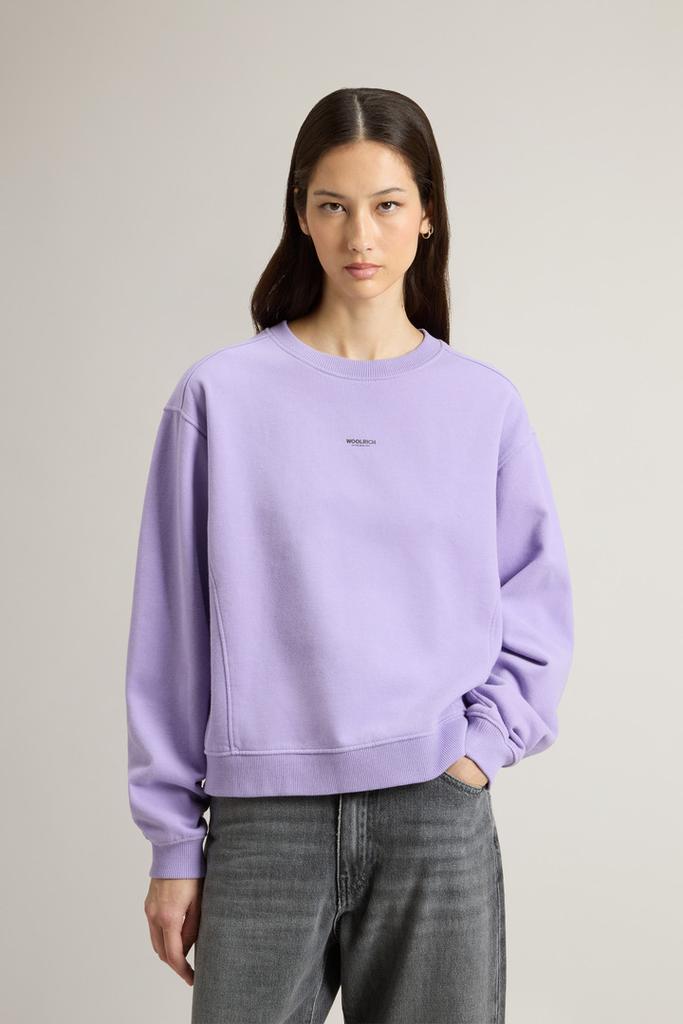 Woolrich Crewneck Sweatshirt in Pure Cotton with Embroidered Logo - Women - Purple