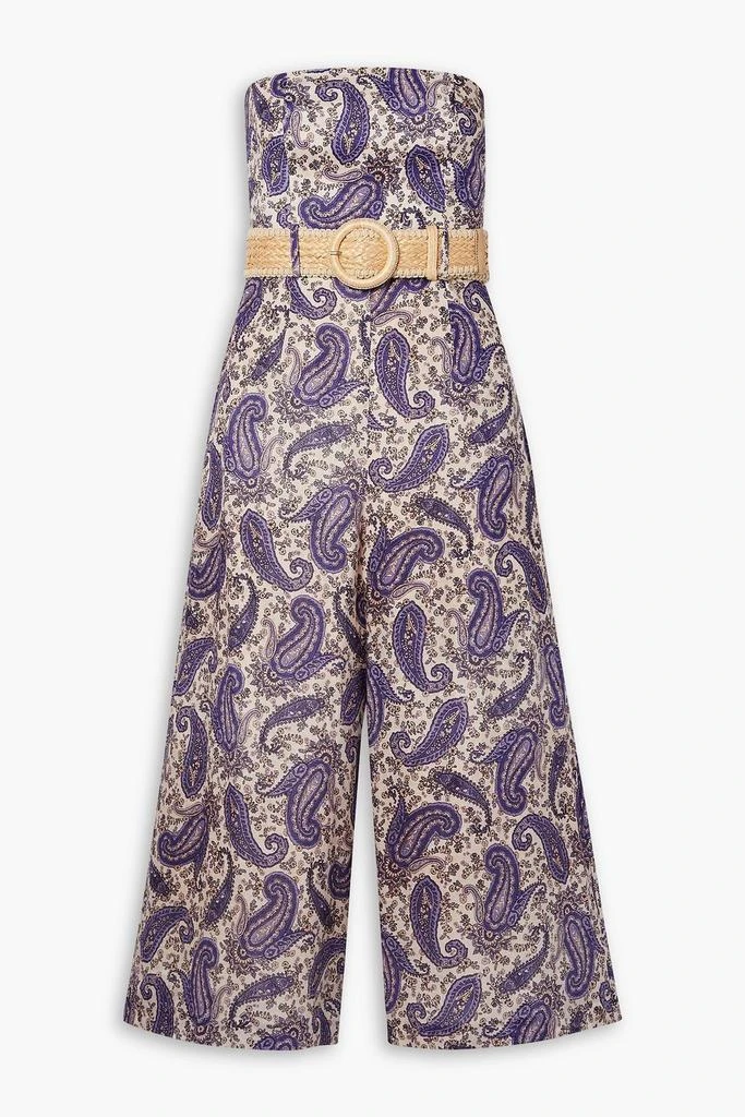 Zimmermann Devi strapless belted cropped paisley-print linen jumpsuit 1