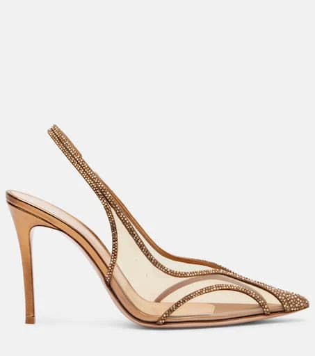 Gianvito Rossi Diana 95 leather-trimmed PU slingback pumps 4